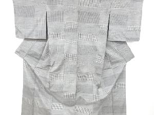 アンティーク　横段に十字絣模様織り出し手織り紬単衣着物